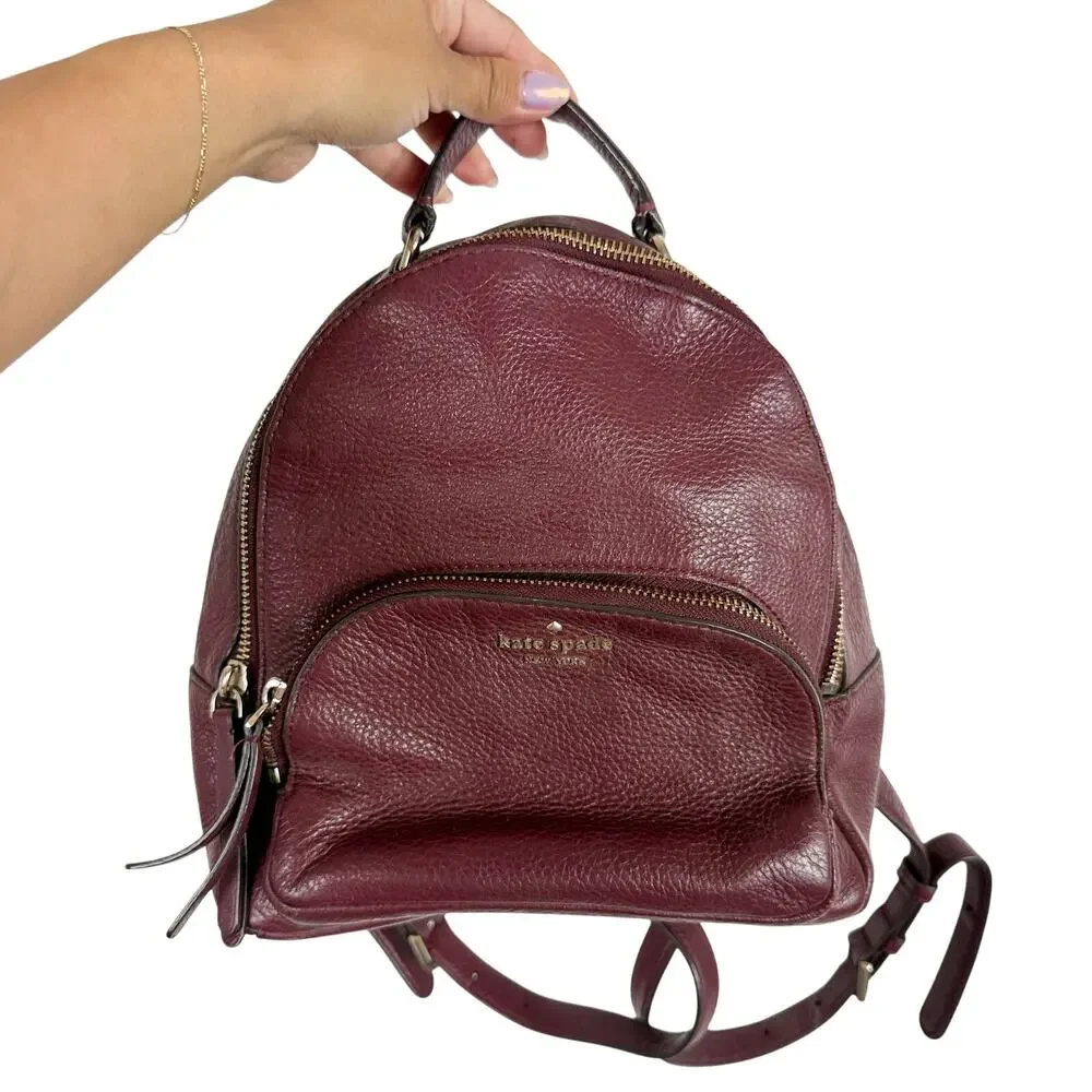 Kate Spade New York Jackson Small Pebbled Leather Backpack Maroon Red